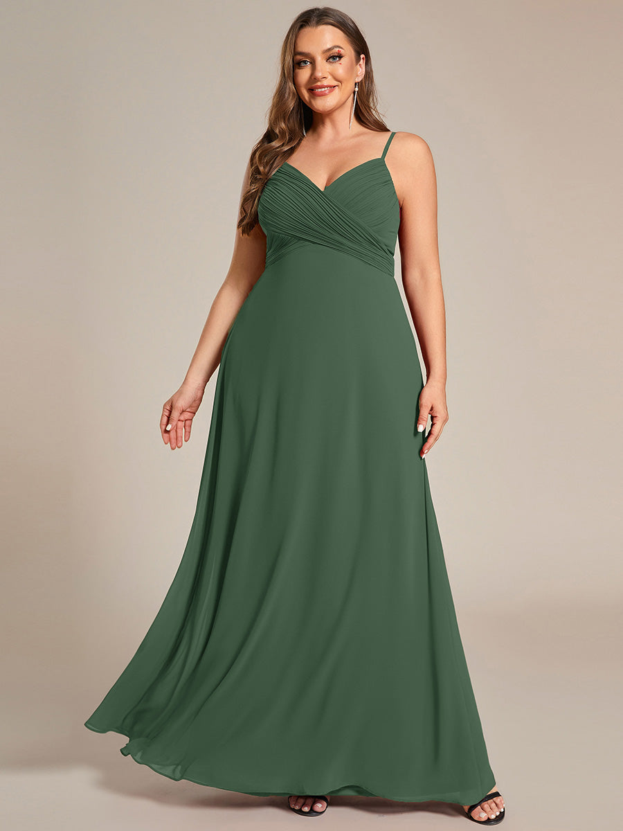 Bodenlanger V-Ausschnitt A-Linie Chiffon Kleid Plissiert Rückenfrei Eleganz Kleid #Farbe_Eukalyptus