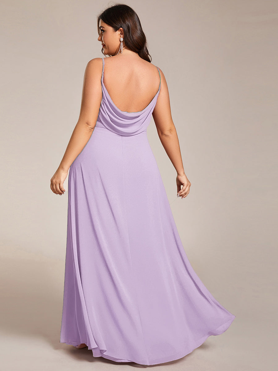 Bodenlanger V-Ausschnitt A-Linie Chiffon Kleid Plissiert Rückenfrei Eleganz Kleid #Farbe_Mattflieder