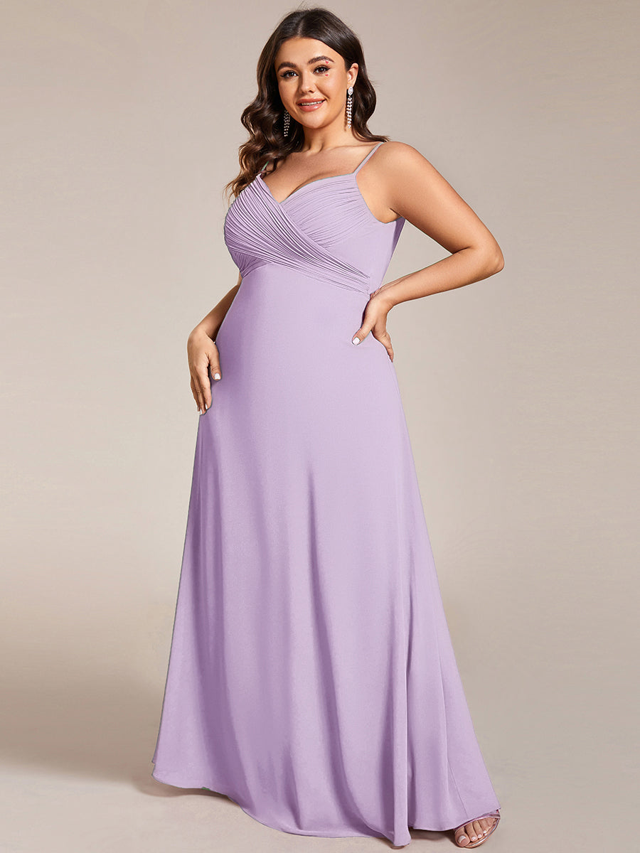 Bodenlanger V-Ausschnitt A-Linie Chiffon Kleid Plissiert Rückenfrei Eleganz Kleid #Farbe_Mattflieder