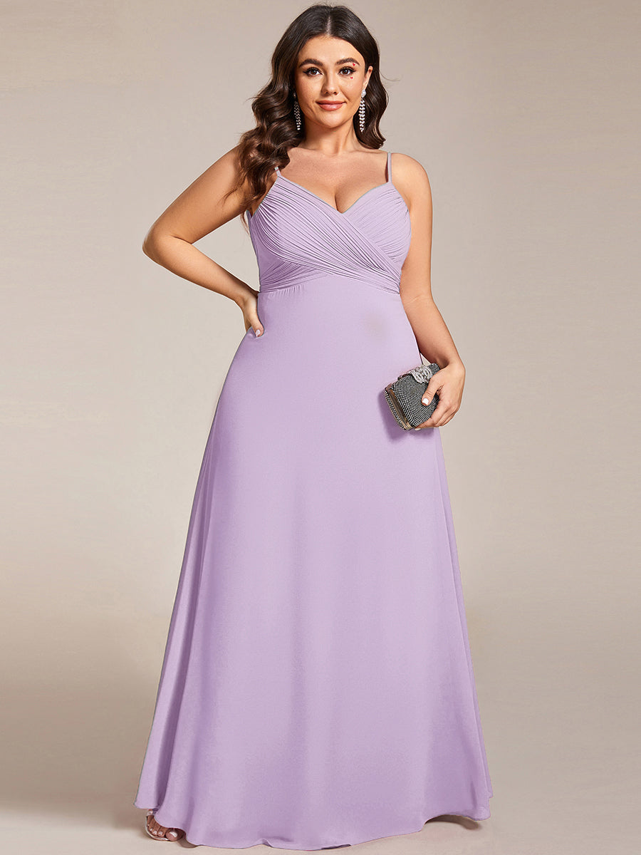 Bodenlanger V-Ausschnitt A-Linie Chiffon Kleid Plissiert Rückenfrei Eleganz Kleid #Farbe_Mattflieder