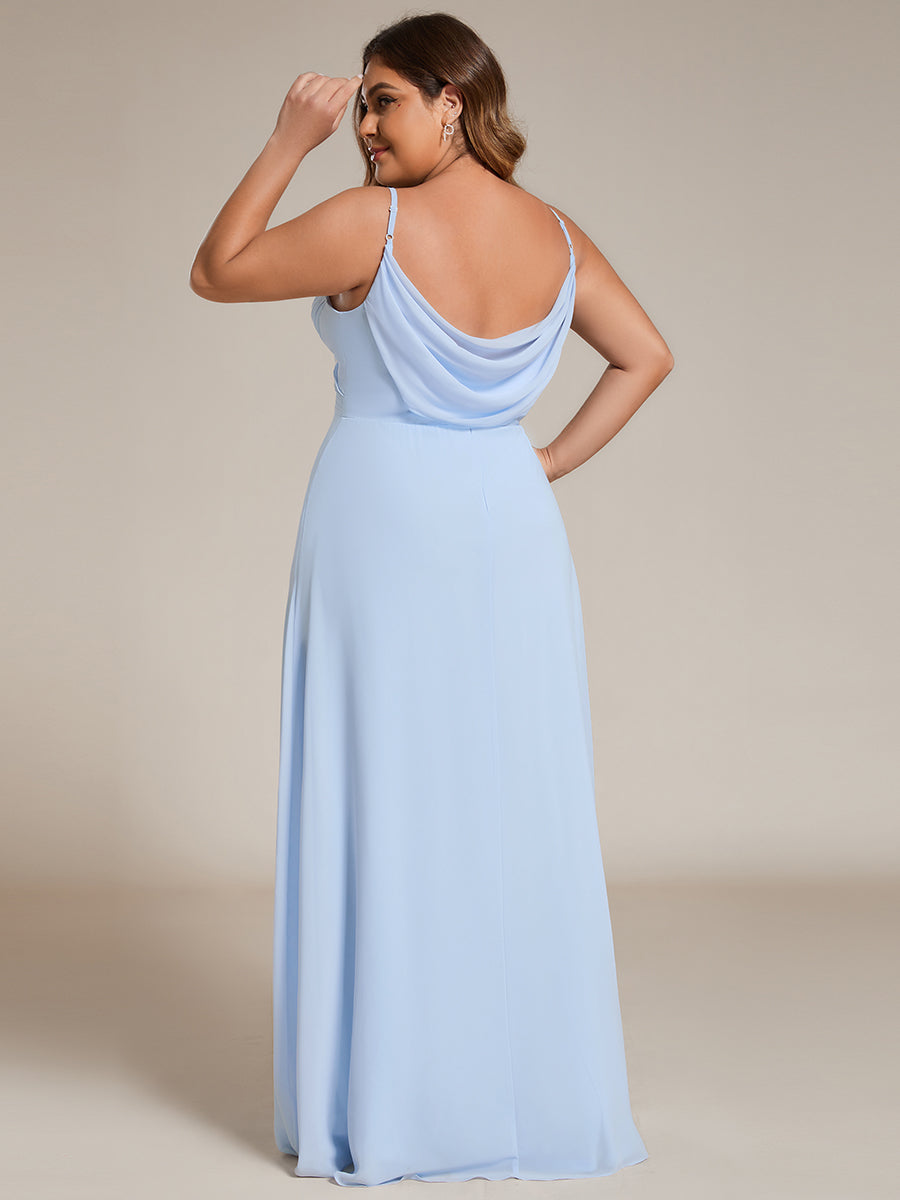 Bodenlanger V-Ausschnitt A-Linie Chiffon Kleid Plissiert Rückenfrei Eleganz Kleid #Farbe_Eisblau