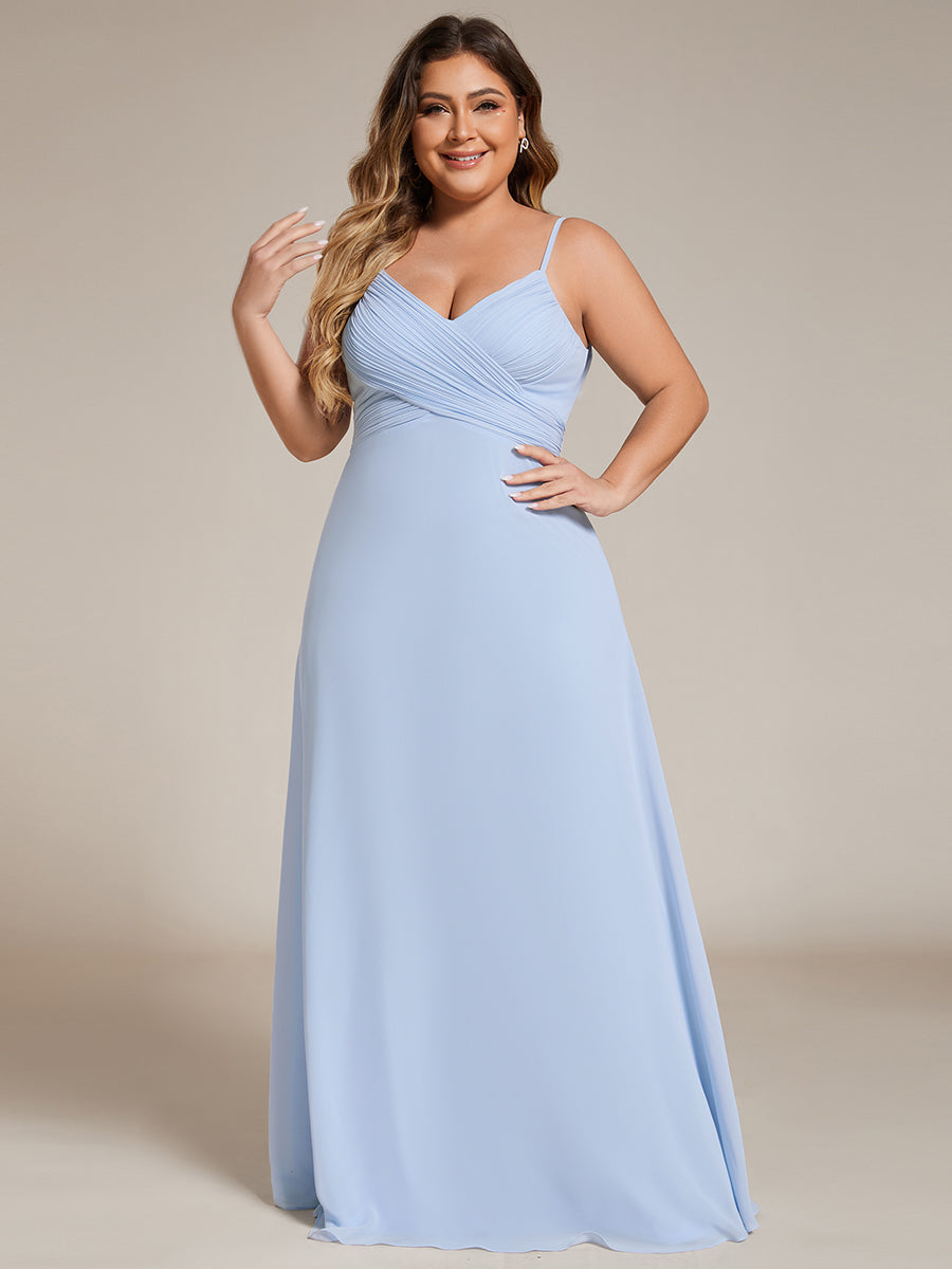 Bodenlanger V-Ausschnitt A-Linie Chiffon Kleid Plissiert Rückenfrei Eleganz Kleid #Farbe_Eisblau