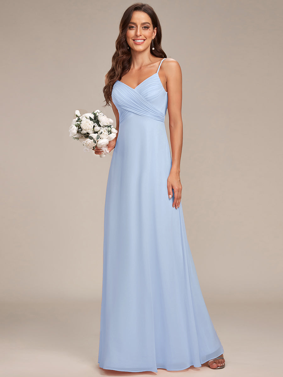 Bodenlanger V-Ausschnitt A-Linie Chiffon Kleid Plissiert Rückenfrei Eleganz Kleid #Farbe_Eisblau