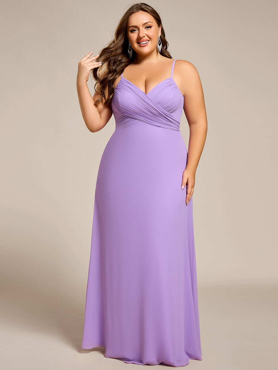 Bodenlanger V-Ausschnitt A-Linie Chiffon Kleid Plissiert Rückenfrei Eleganz Kleid #Farbe_Lavendel