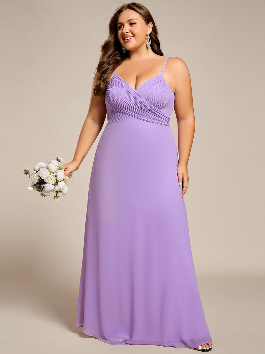 Bodenlanger V-Ausschnitt A-Linie Chiffon Kleid Plissiert Rückenfrei Eleganz Kleid #Farbe_Lavendel