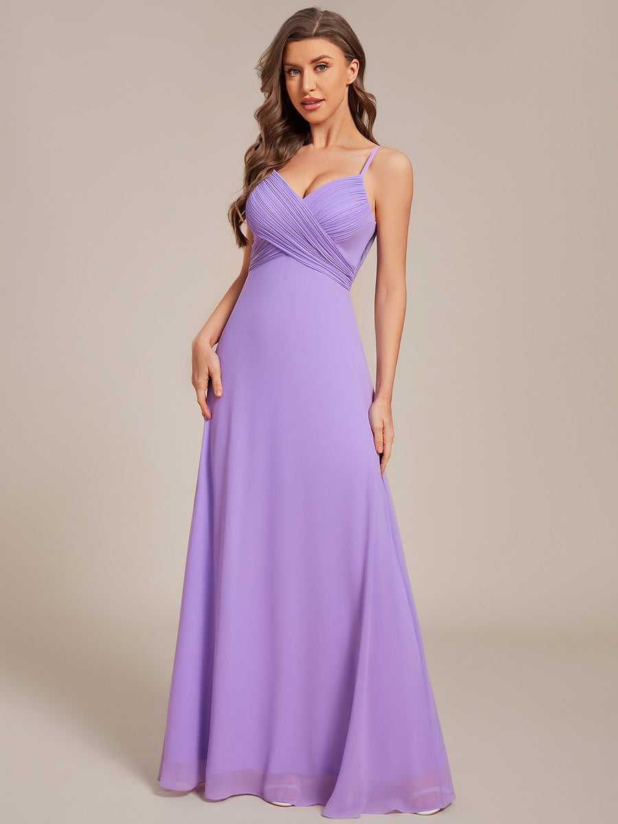 Bodenlanger V-Ausschnitt A-Linie Chiffon Kleid Plissiert Rückenfrei Eleganz Kleid #Farbe_Lavendel