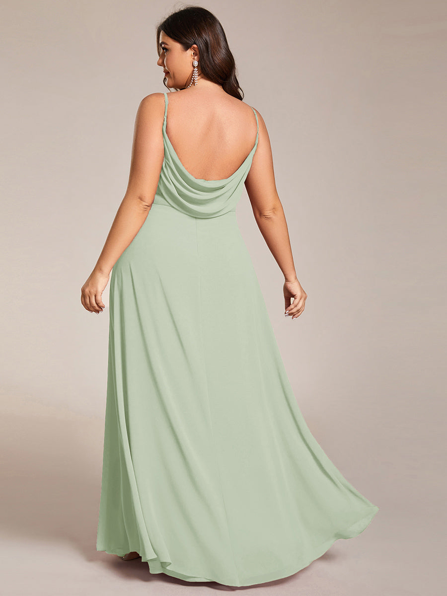 Bodenlanger V-Ausschnitt A-Linie Chiffon Kleid Plissiert Rückenfrei Eleganz Kleid #Farbe_Mintgrün