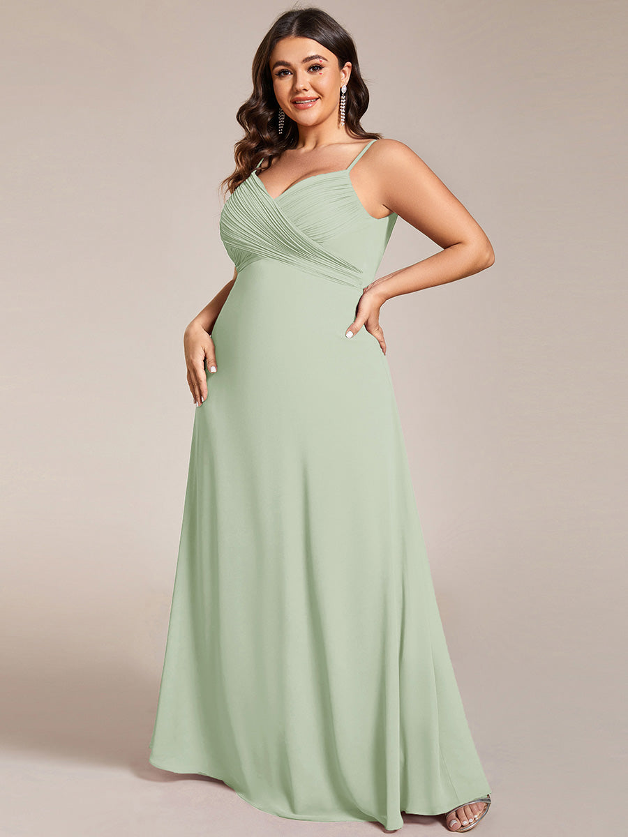 Bodenlanger V-Ausschnitt A-Linie Chiffon Kleid Plissiert Rückenfrei Eleganz Kleid #Farbe_Mintgrün