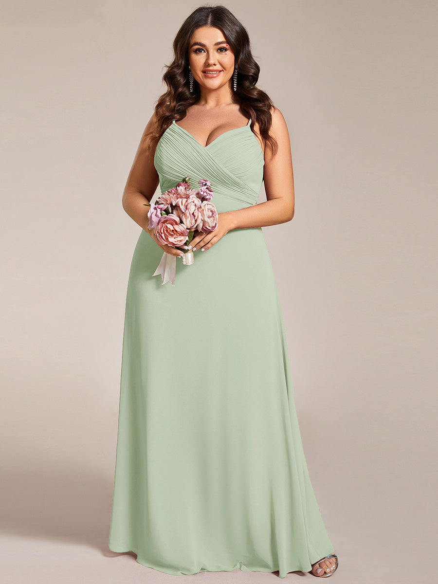 Bodenlanger V-Ausschnitt A-Linie Chiffon Kleid Plissiert Rückenfrei Eleganz Kleid #Farbe_Mintgrün