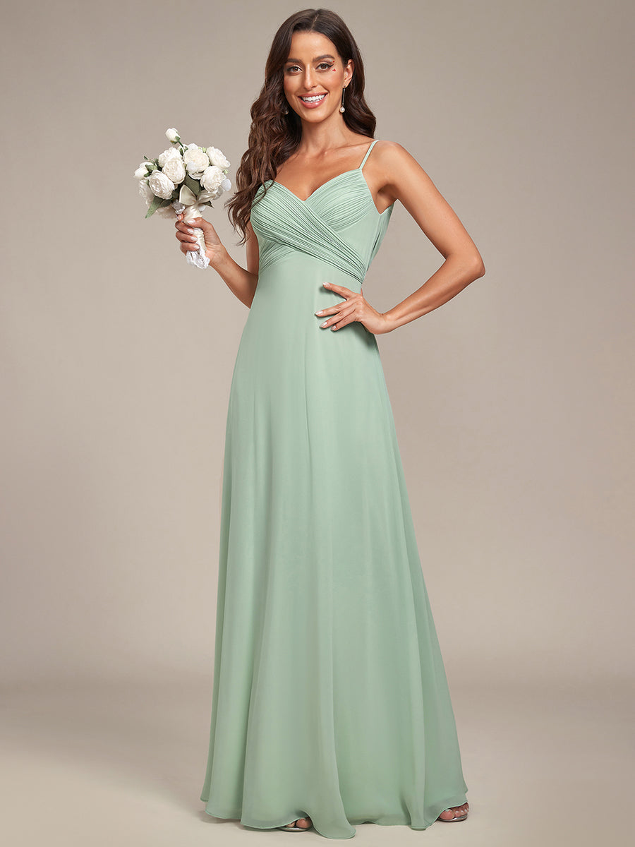 Bodenlanger V-Ausschnitt A-Linie Chiffon Kleid Plissiert Rückenfrei Eleganz Kleid #Farbe_Mintgrün