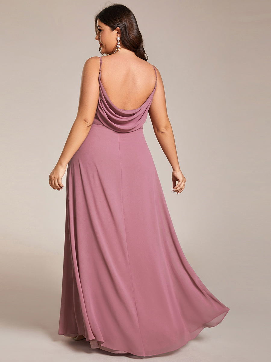 Bodenlanger V-Ausschnitt A-Linie Chiffon Kleid Plissiert Rückenfrei Eleganz Kleid #Farbe_Orchideenviolett