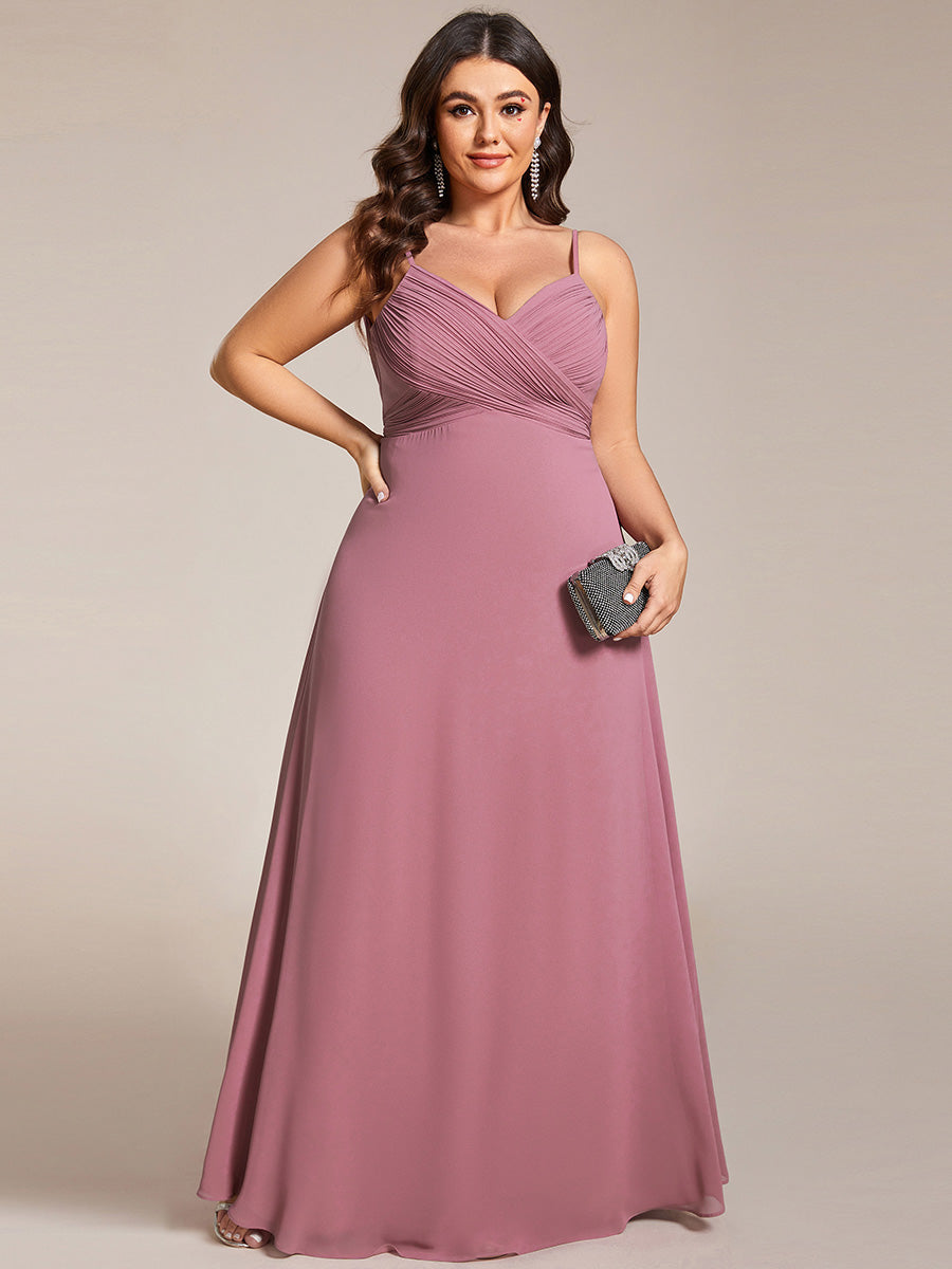 Bodenlanger V-Ausschnitt A-Linie Chiffon Kleid Plissiert Rückenfrei Eleganz Kleid #Farbe_Orchideenviolett
