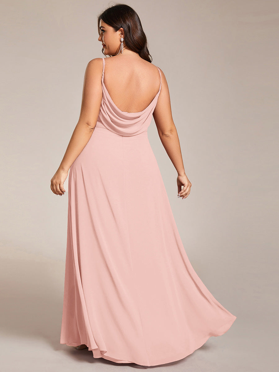 Bodenlanger V-Ausschnitt A-Linie Chiffon Kleid Plissiert Rückenfrei Eleganz Kleid #Farbe_Rosa