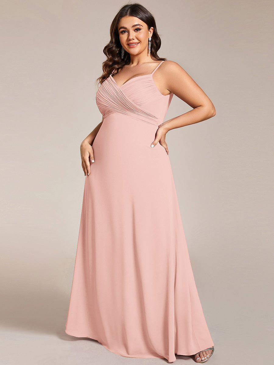 Bodenlanger V-Ausschnitt A-Linie Chiffon Kleid Plissiert Rückenfrei Eleganz Kleid #Farbe_Rosa
