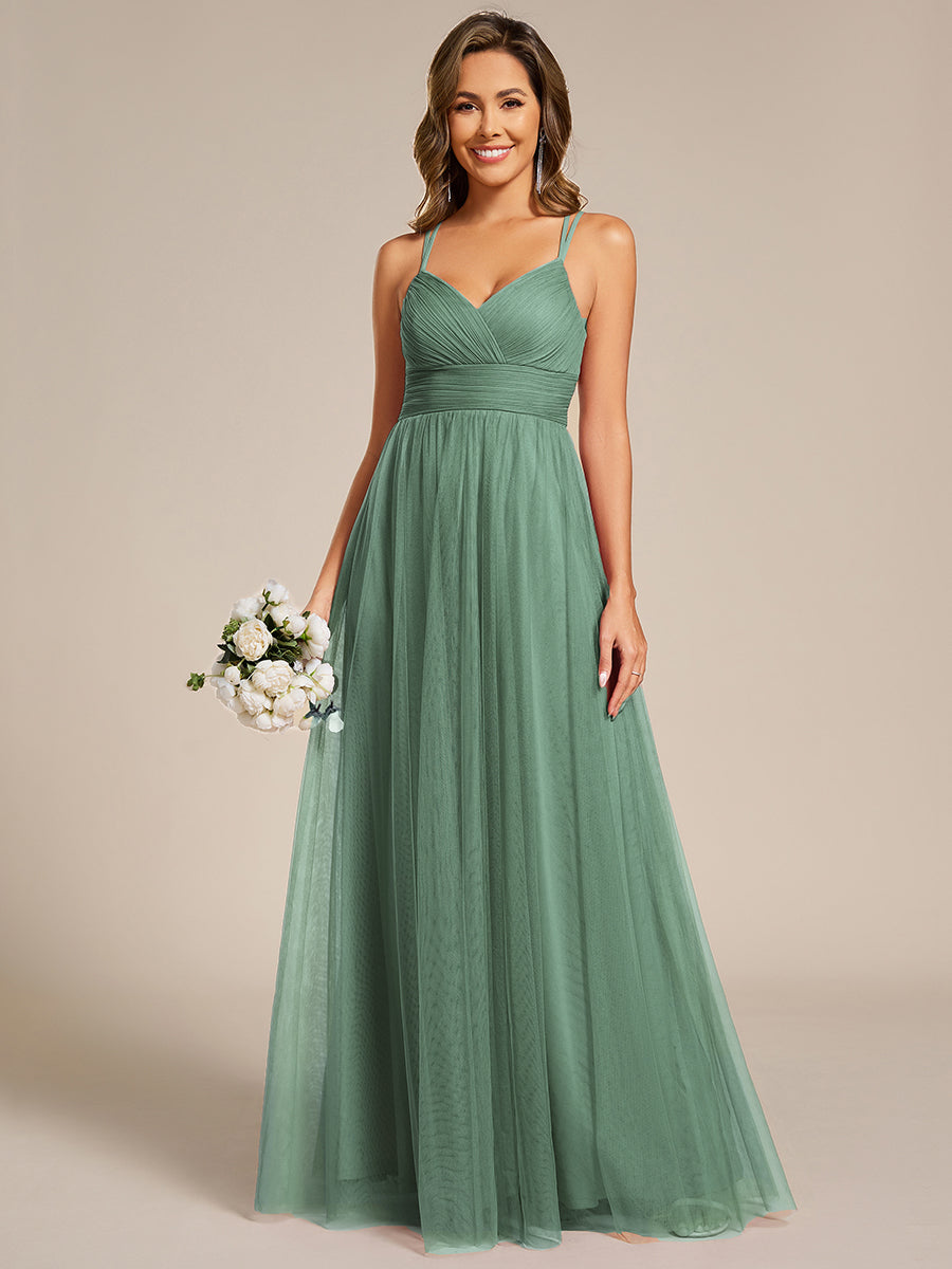 Bodenlanger V-Ausschnitt A-Linie Mesh Kleid Mit Tiefem V-Ausschnitt Und Wimpernspitzen #Farbe_Khakigrün