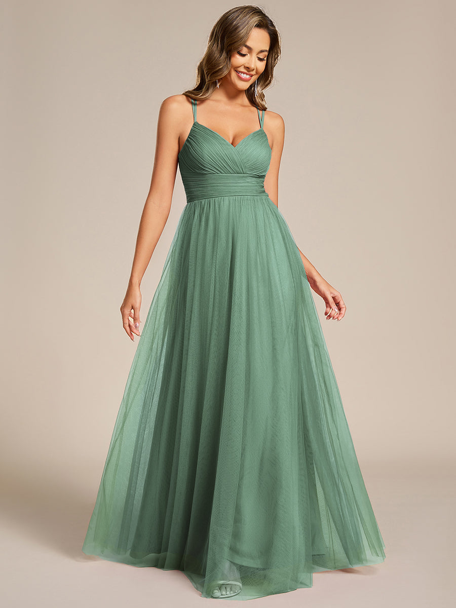 Bodenlanger V-Ausschnitt A-Linie Mesh Kleid Mit Tiefem V-Ausschnitt Und Wimpernspitzen #Farbe_Khakigrün