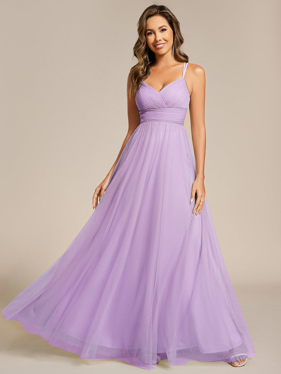 Bodenlanger V-Ausschnitt A-Linie Mesh Kleid Mit Tiefem V-Ausschnitt Und Wimpernspitzen #Farbe_Lavendel