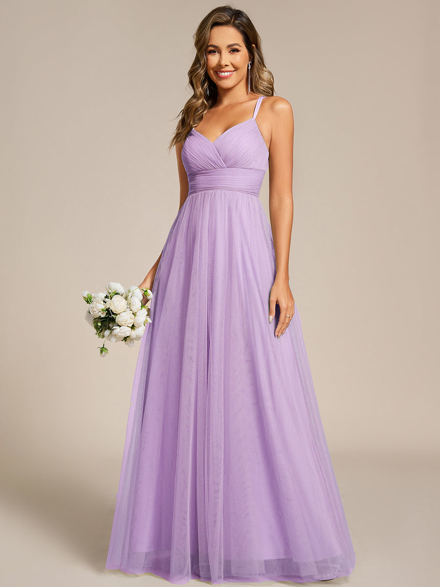Bodenlanger V-Ausschnitt A-Linie Mesh Kleid Mit Tiefem V-Ausschnitt Und Wimpernspitzen #Farbe_Lavendel