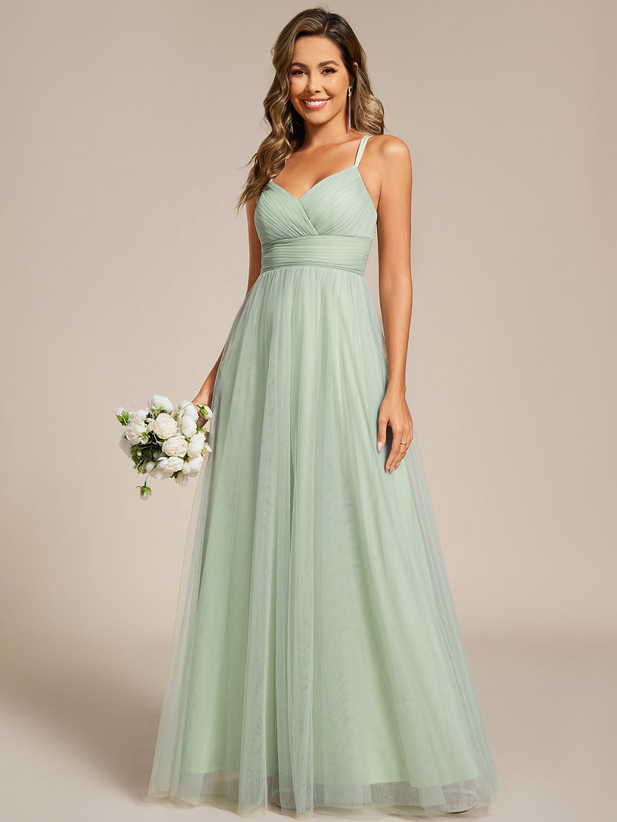 Bodenlanger V-Ausschnitt A-Linie Mesh Kleid Mit Tiefem V-Ausschnitt Und Wimpernspitzen #Farbe_Mintgrün