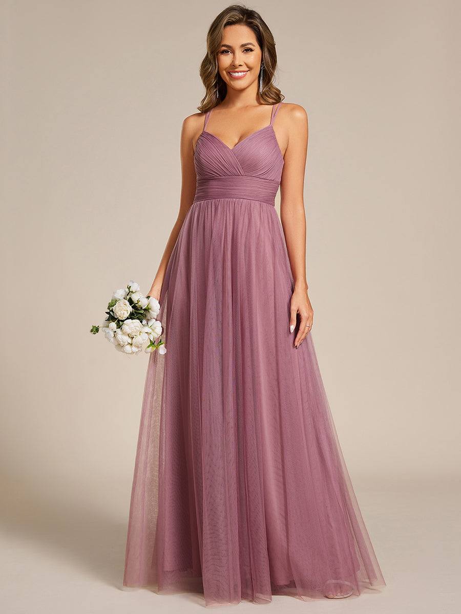 Bodenlanger V-Ausschnitt A-Linie Mesh Kleid Mit Tiefem V-Ausschnitt Und Wimpernspitzen #Farbe_Orchideenviolett