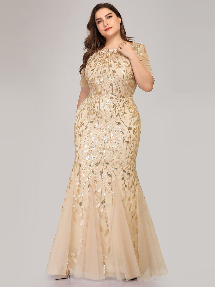 Bodenlanger Bodycon Kleid Mit Rundhalsausschnitt Pailletten Bestickte Patchwork Details #Farbe_Gold