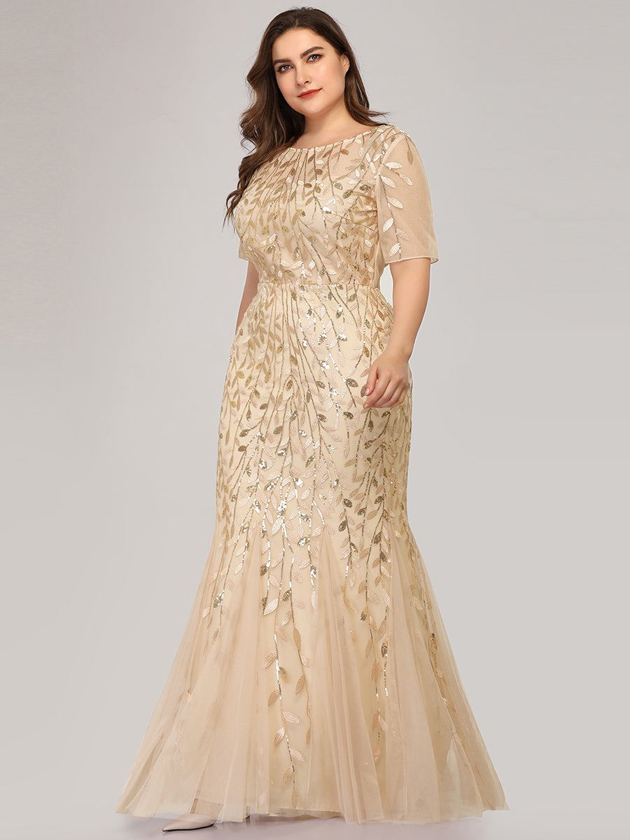 Bodenlanger Bodycon Kleid Mit Rundhalsausschnitt Pailletten Bestickte Patchwork Details #Farbe_Gold