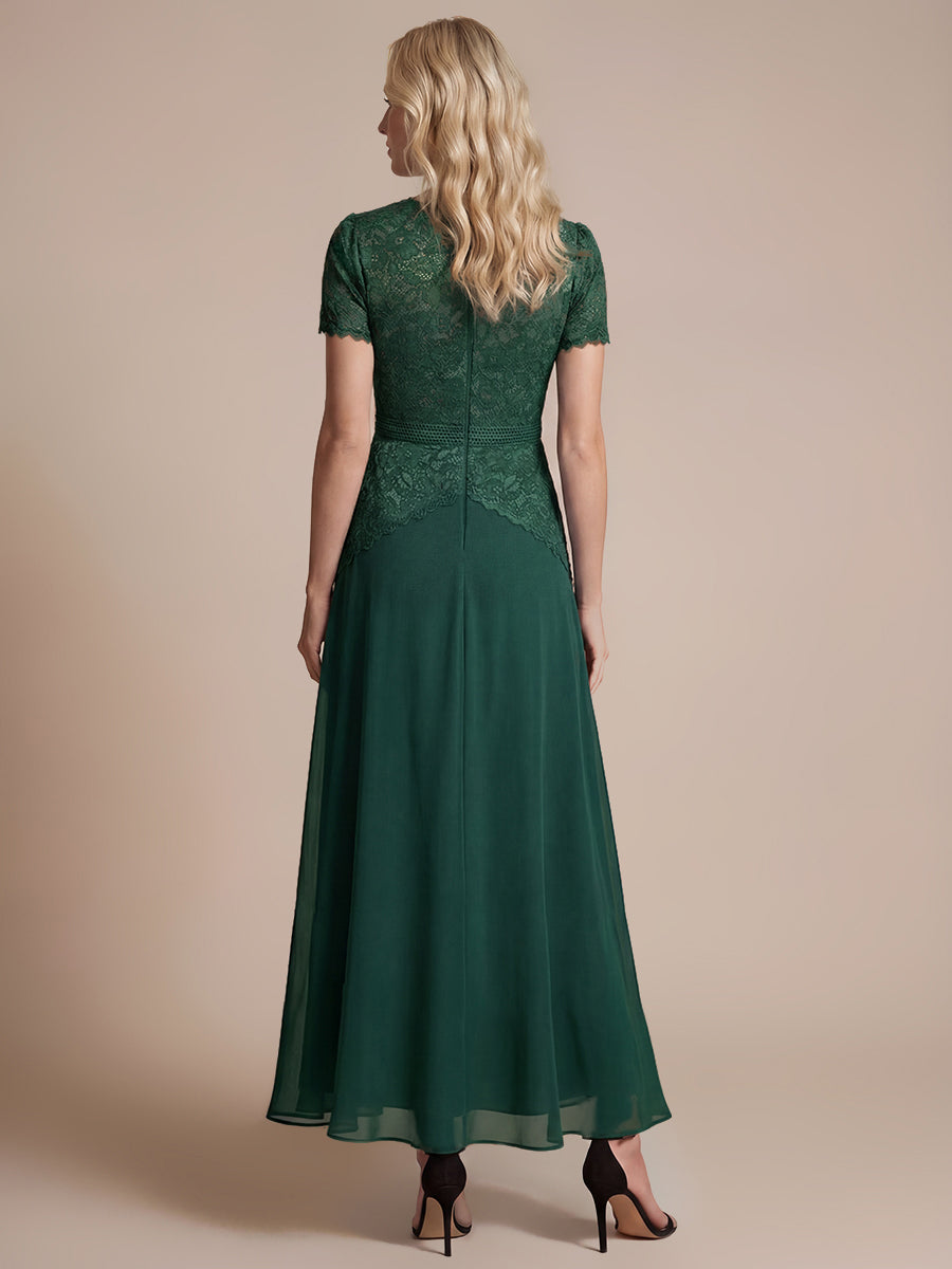 Kn?chellanges A-Linien Kleid Runder Ausschnitt Spitze Pailletten #Farbe_Dunkelgrün