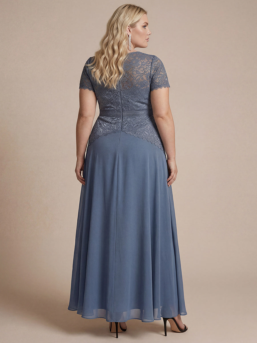 Kn?chellanges A-Linien Kleid Runder Ausschnitt Spitze Pailletten #Farbe_Taubenblau