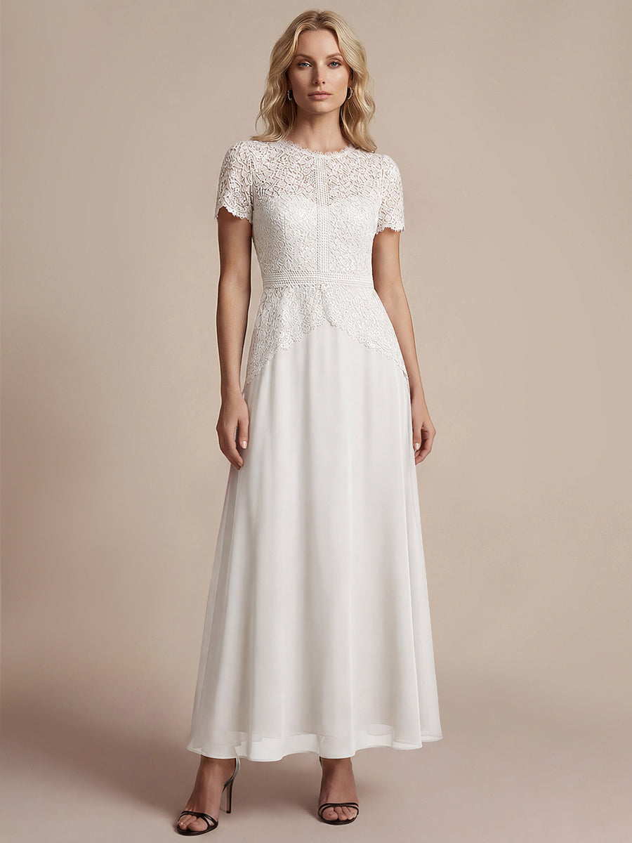 Kn?chellanges A-Linien Kleid Runder Ausschnitt Spitze Pailletten #Farbe_Weiß