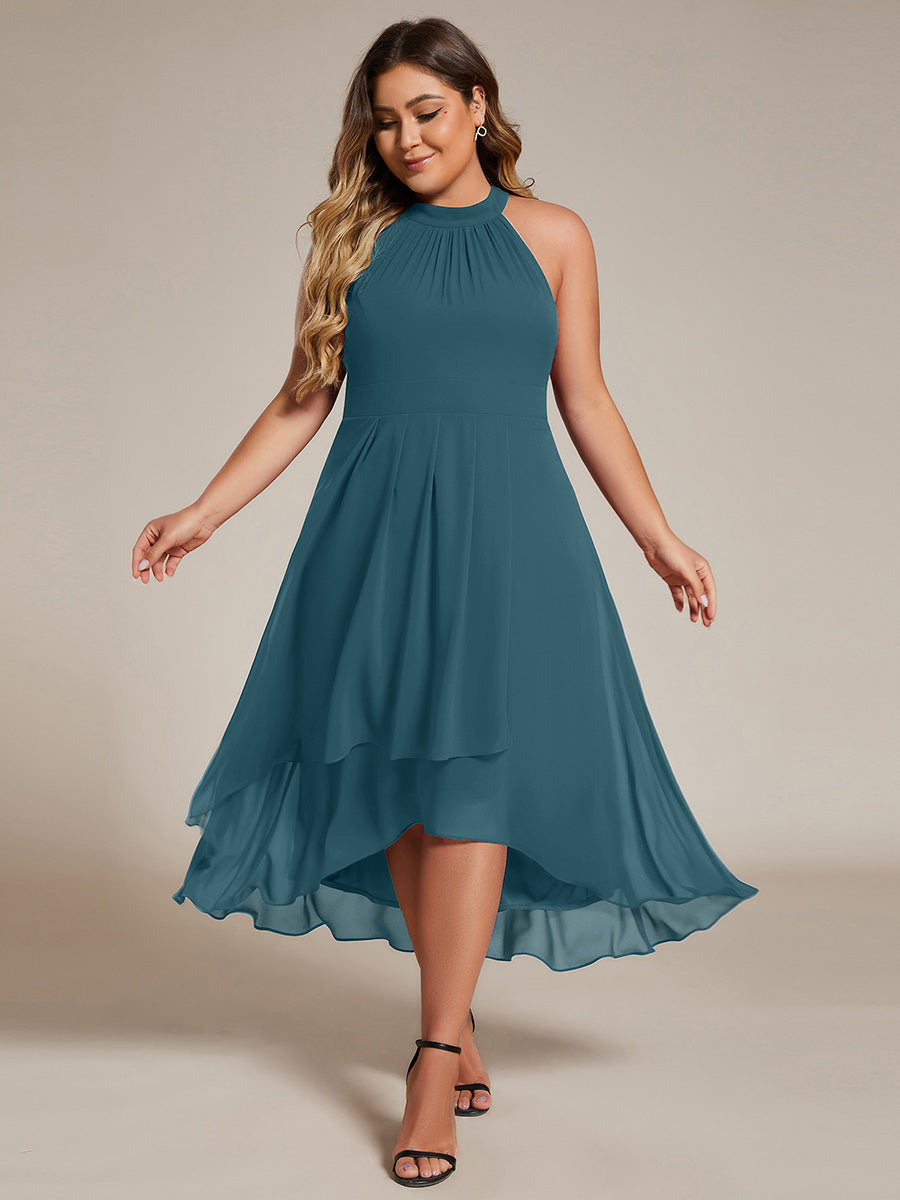Hochtief Halterneck A-Linie Chiffon Kleid Mit Raffungen #Farbe_Petrol