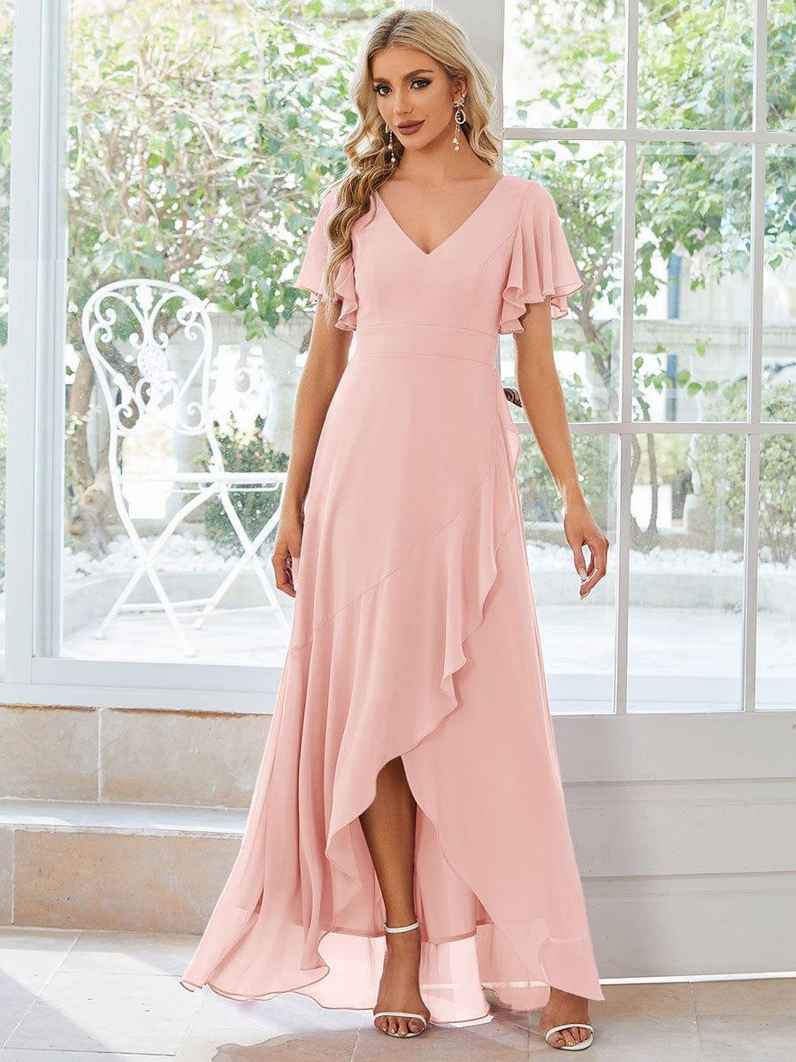 Funkelndes Abendkleid in A-Linie mit Empire-Taille und langen ?rmeln #farbe_Rosa