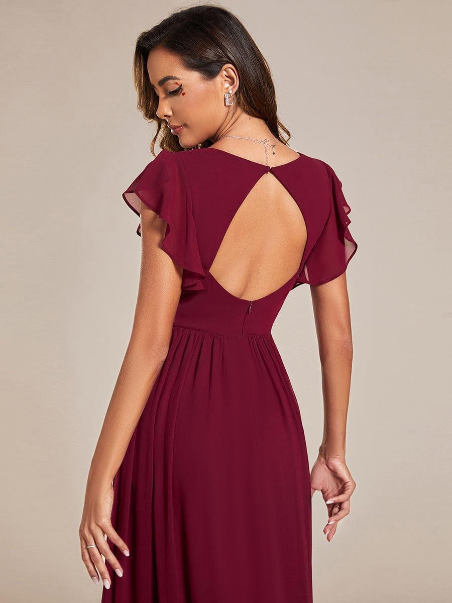 Funkelndes Abendkleid in A-Linie mit Empire-Taille und langen ?rmeln #farbe_Burgundy