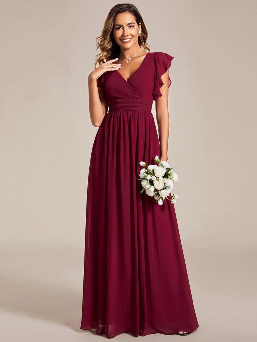 Funkelndes Abendkleid in A-Linie mit Empire-Taille und langen ?rmeln #farbe_Burgundy