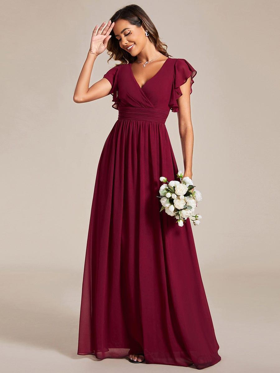 Funkelndes Abendkleid in A-Linie mit Empire-Taille und langen ?rmeln #farbe_Burgundy