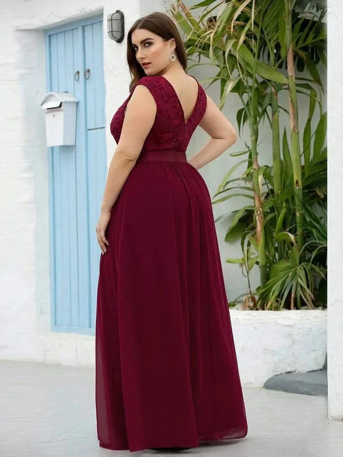 Größe Nach Maß Klassische A-Linie Chiffon Spitze Rundhals Brautjungfernkleider 00646