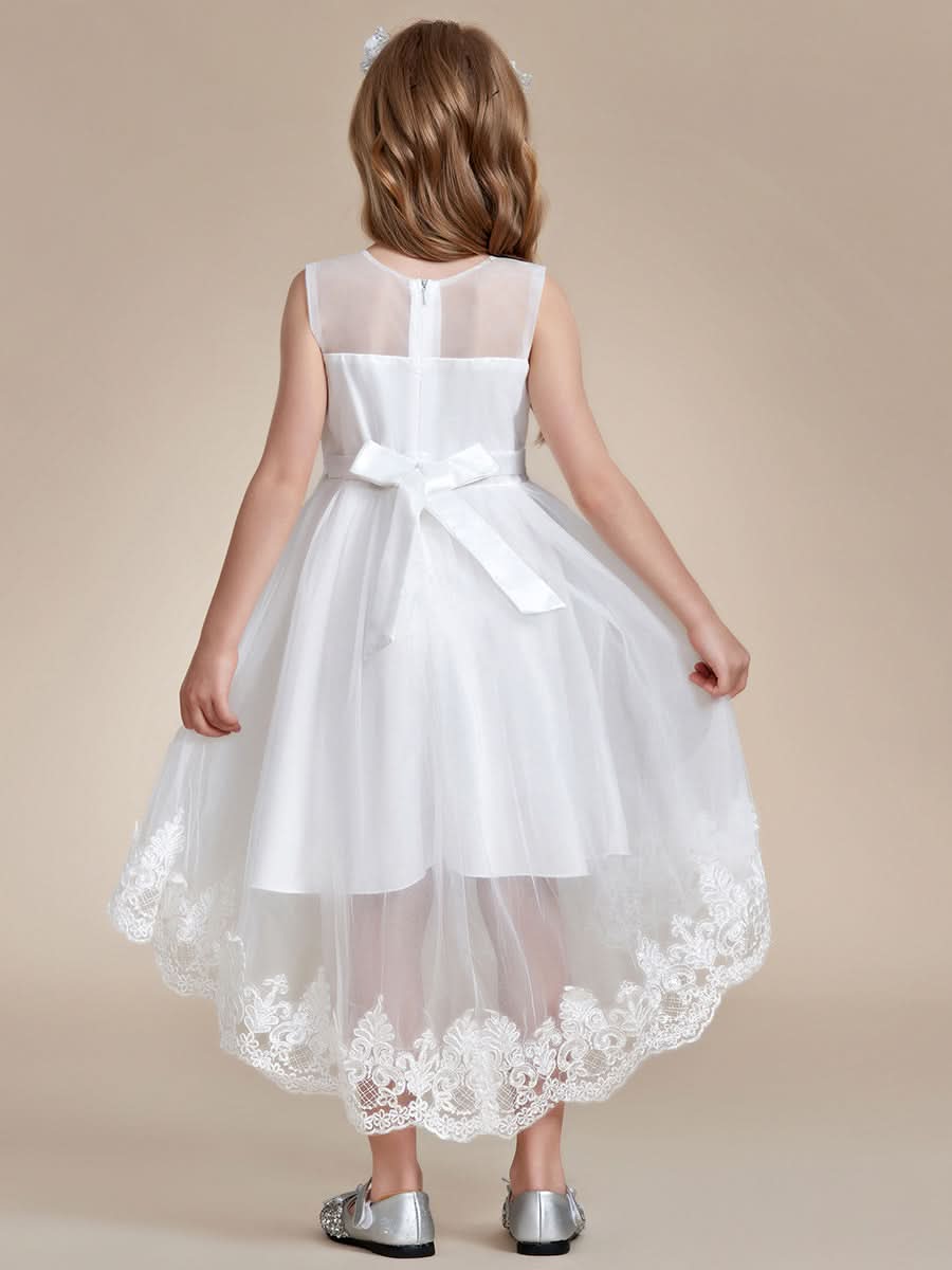 Stilvolles Ärmellos Blumenmädchenkleid in A-Linie mit Spitze CK60046