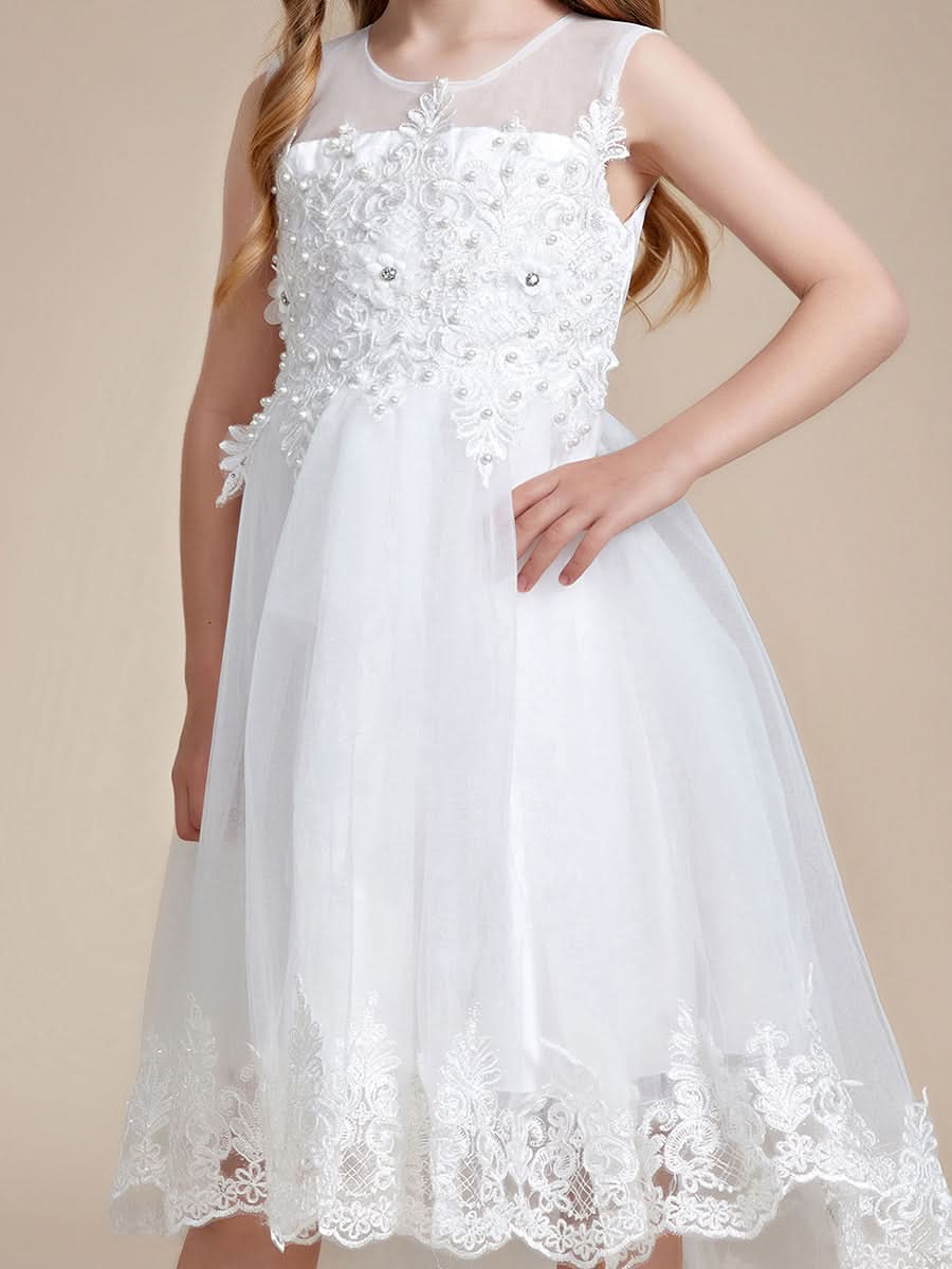 Stilvolles Ärmellos Blumenmädchenkleid in A-Linie mit Spitze CK60046