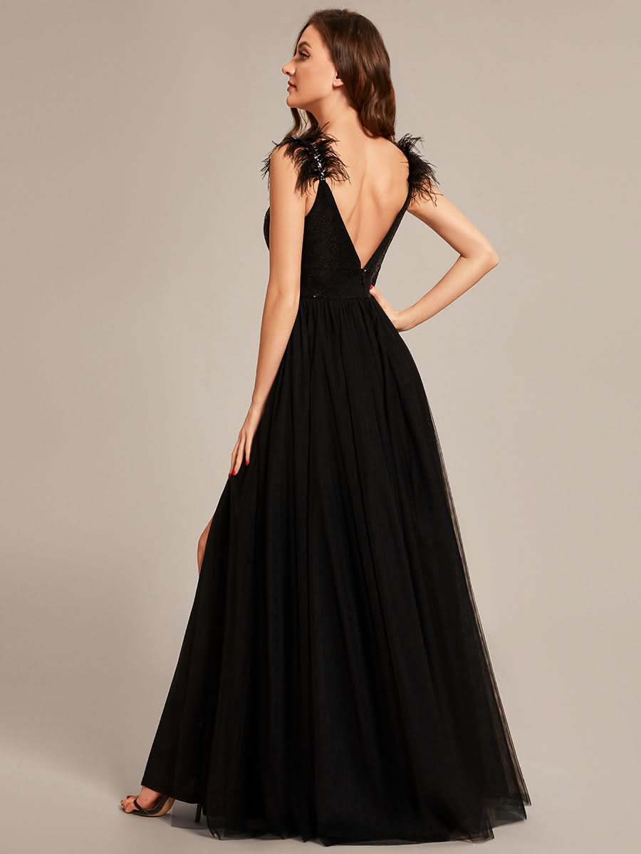 Größe Nach Maß Kunstfeder hoher Schlitz Ballkleid mit Pailletten CS01634