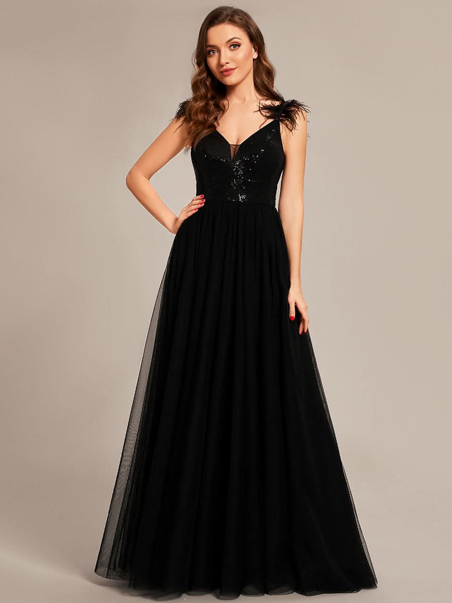 Größe Nach Maß Kunstfeder hoher Schlitz Ballkleid mit Pailletten CS01634