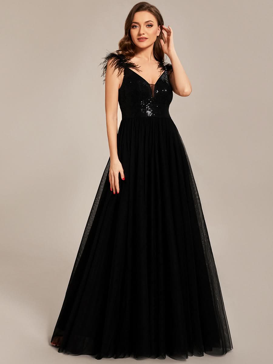 Größe Nach Maß Kunstfeder hoher Schlitz Ballkleid mit Pailletten CS01634