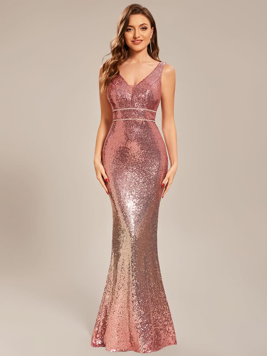 Größe Nach Maß Ärmelloses figurbetontes Ballkleid mit tiefem V-Ausschnitt und Pailletten CS01638