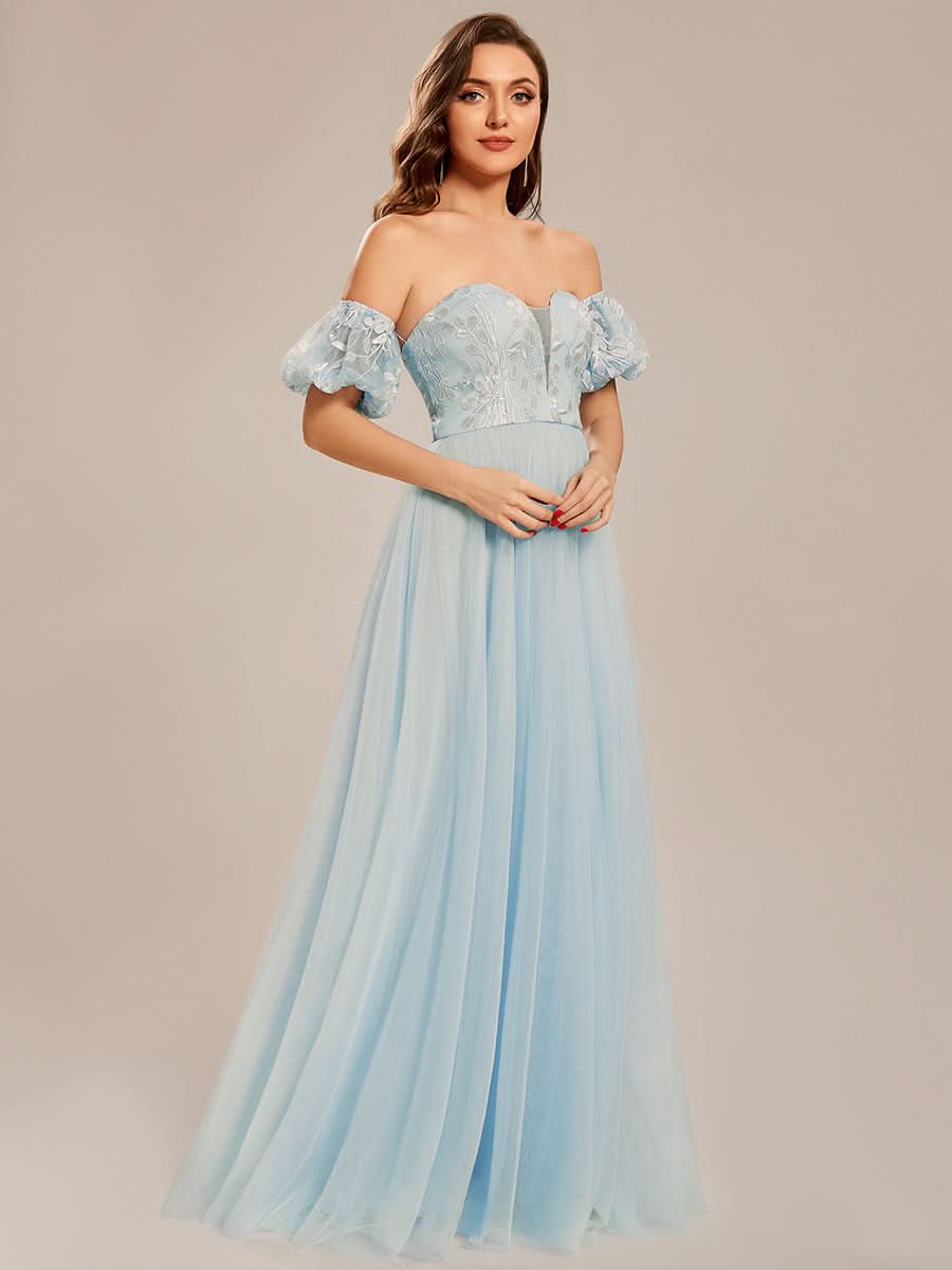 Größe Nach Maß Tüll-Abschlussballkleid im Prinzessinnen-Stil mit Puffärmeln CS01647