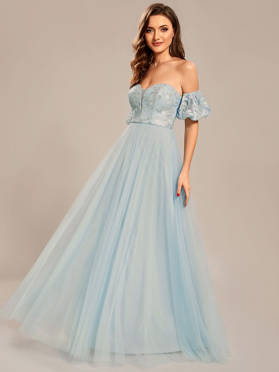 Größe Nach Maß Tüll-Abschlussballkleid im Prinzessinnen-Stil mit Puffärmeln CS01647