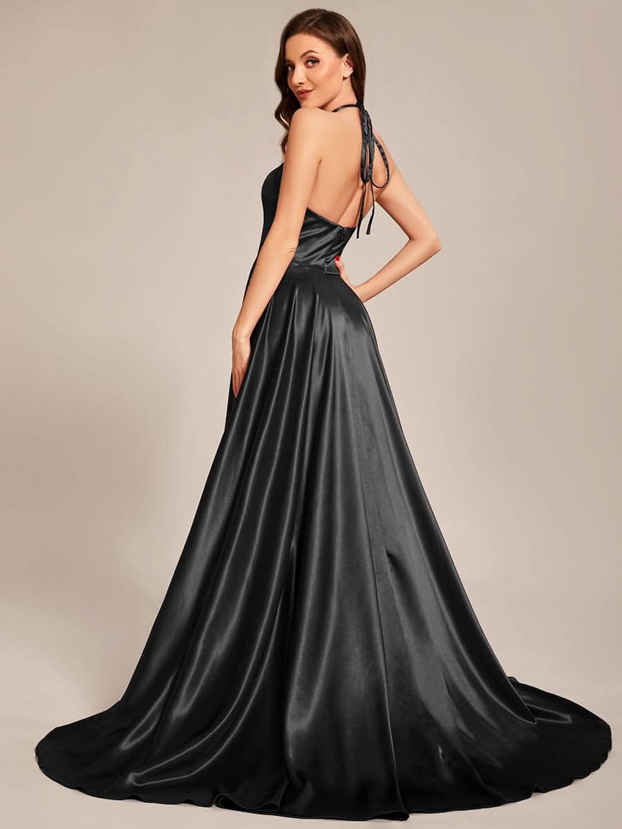 Größe Nach Maß Neckholder High Front Slit Bodenlanges Ballkleid CS01657