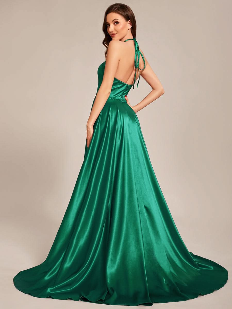 Größe Nach Maß Neckholder High Front Slit Bodenlanges Ballkleid CS01657