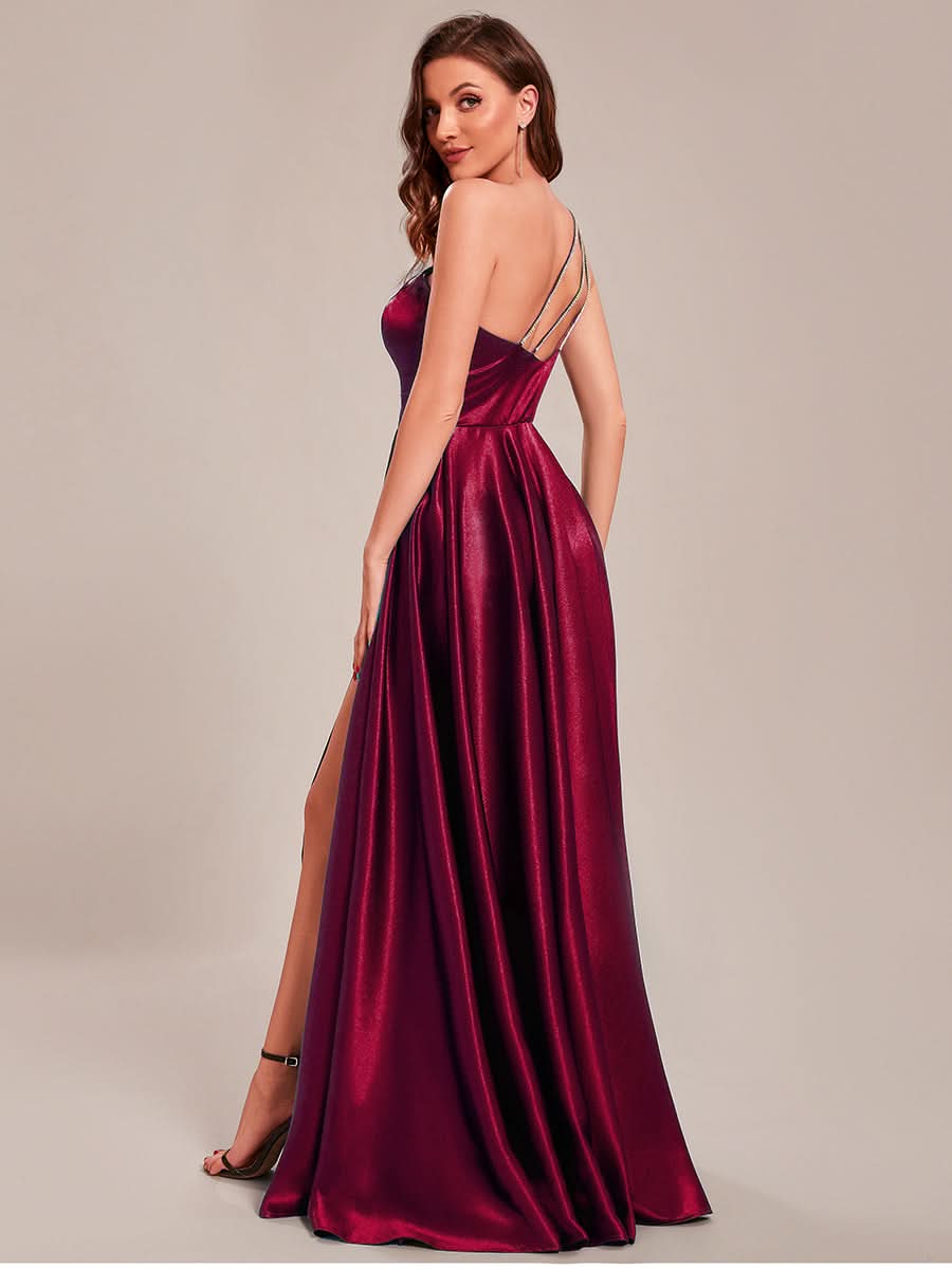 Größe Nach Maß One Shoulder langes Satin Abschlussballkleid in A-Linie CS01659