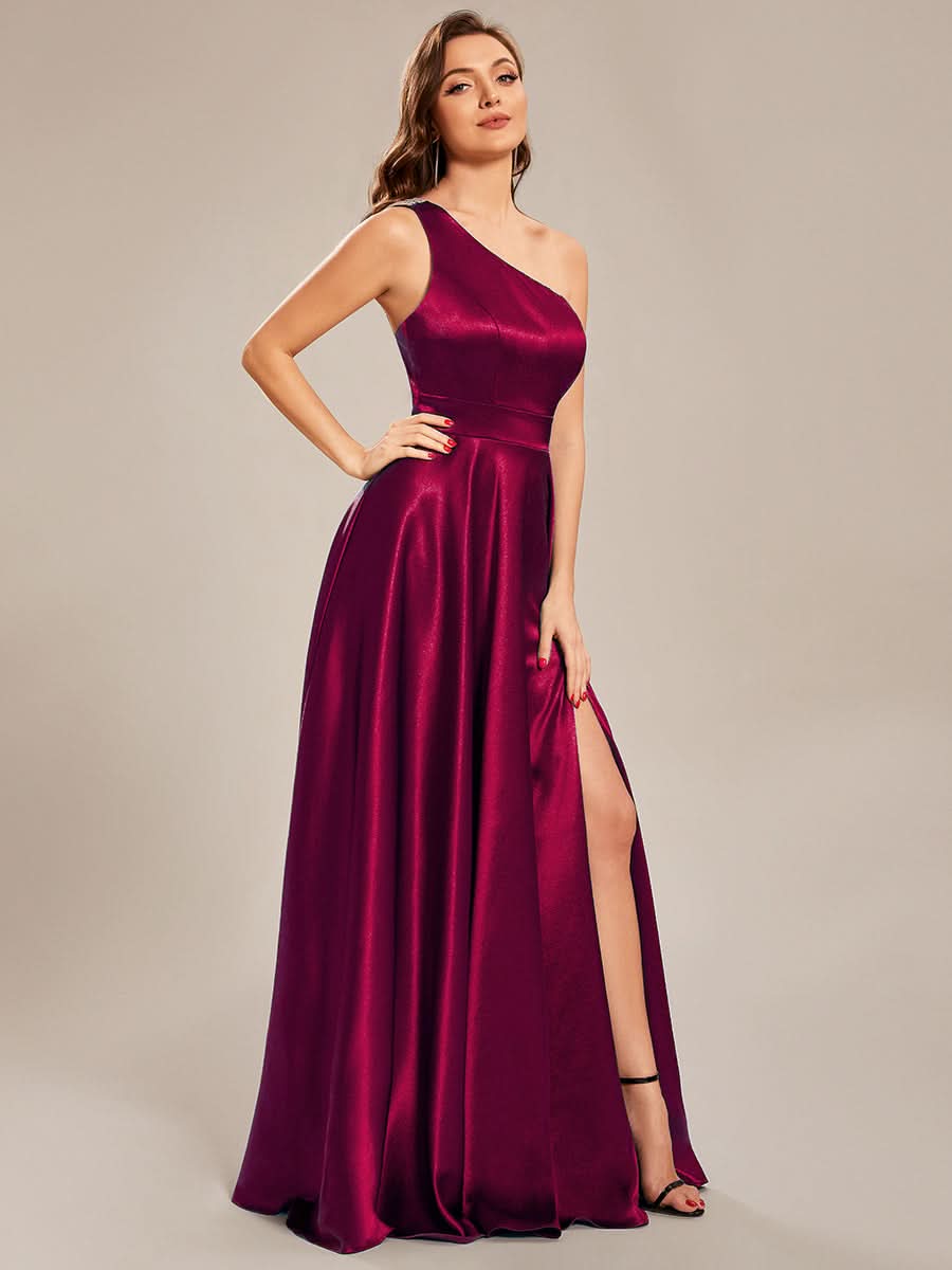 Größe Nach Maß One Shoulder langes Satin Abschlussballkleid in A-Linie CS01659