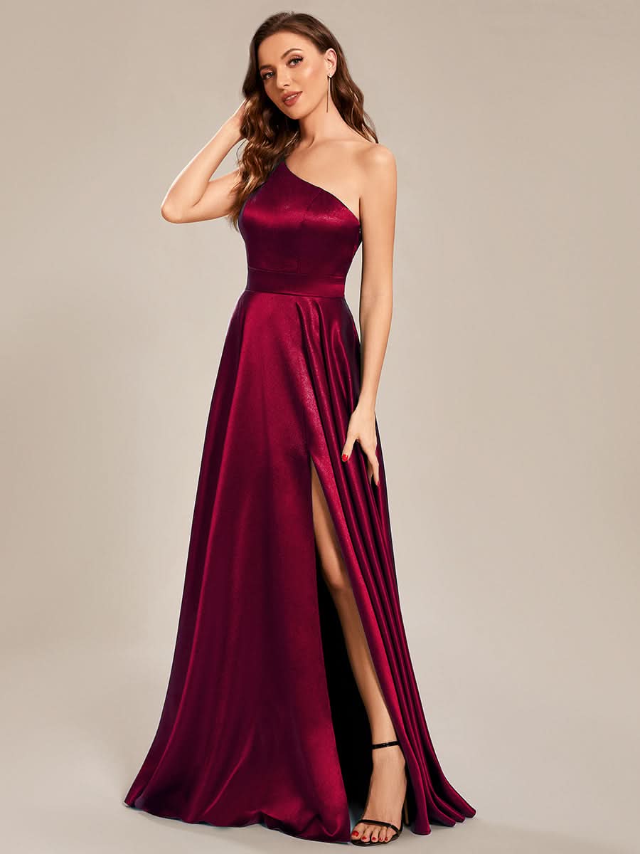 Größe Nach Maß One Shoulder langes Satin Abschlussballkleid in A-Linie CS01659