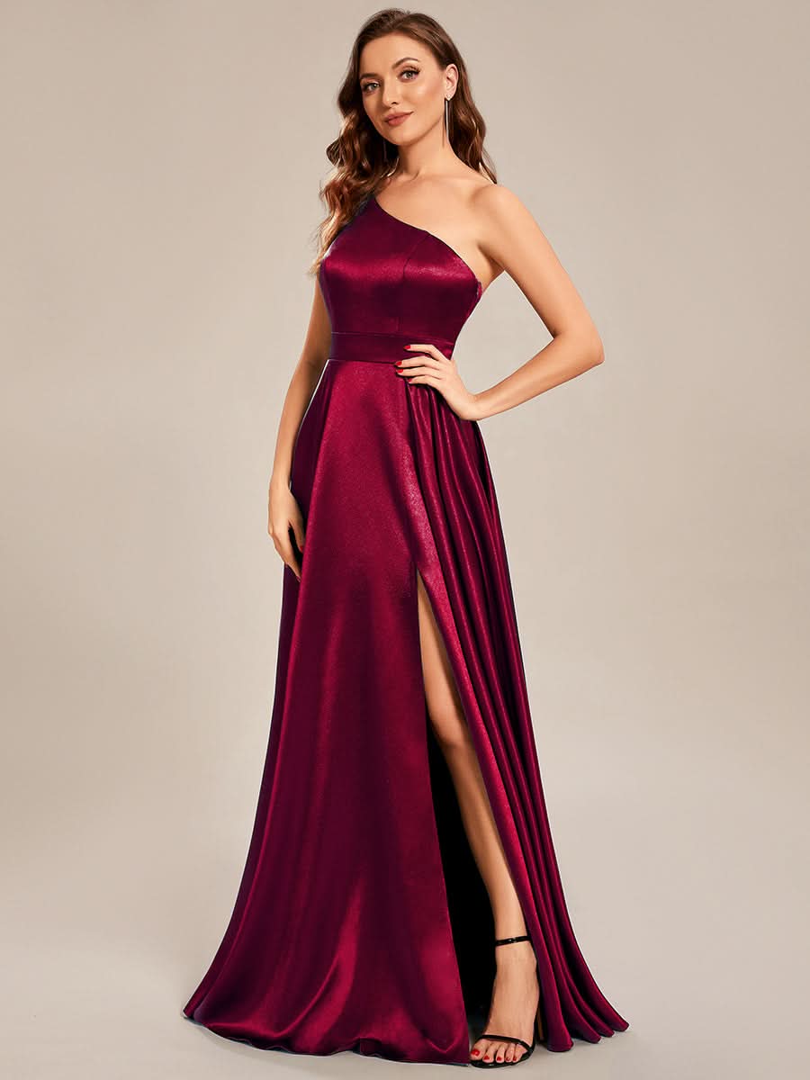 Größe Nach Maß One Shoulder langes Satin Abschlussballkleid in A-Linie CS01659