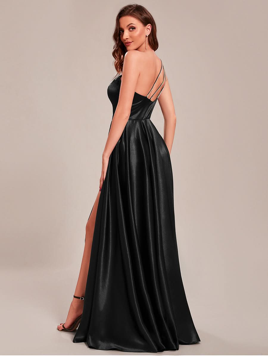 Größe Nach Maß One Shoulder langes Satin Abschlussballkleid in A-Linie CS01659